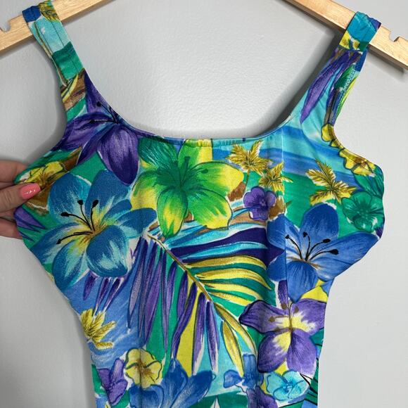 Lands' End Women's Vintage Tropical Flower Print Open Back One-Piece‎ Swimsuit - Picture 2 of 7